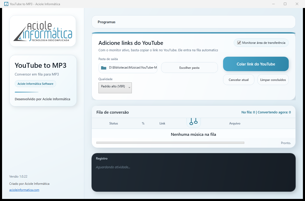 Tela principal do YouTube to MP3